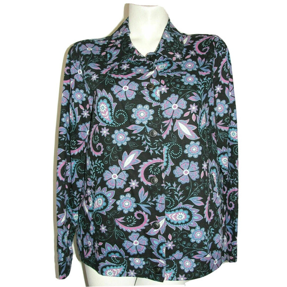THE TOG SHOP Jacket Women's Size L Purple Pink Floral Cotton LS Button Blazer - Picture 1 of 5